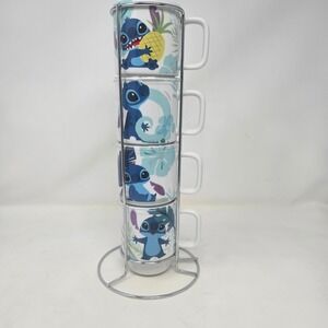 Disney Lilo & Stitch Stacking Mug Set with Metal Rack Zrike Brands 4 Piece Set